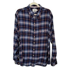 The Normal Brand Mens Navy/Gray/Orange Plaid Long Sleeve Shirt, XXL